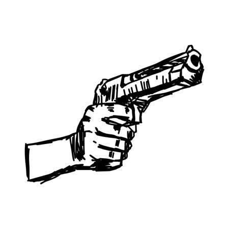 illustration vector doodle hand drawn of hand holding gun.のイラスト素材