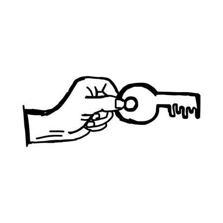 illustration vector doodle hand drawn sketch of human hand holding big success keyのイラスト素材
