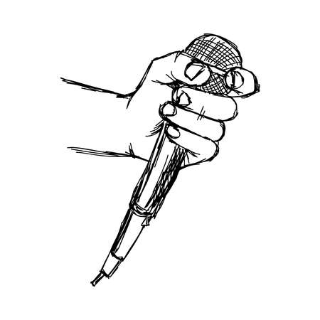 illustration doodle  of sketch hand with microphoneのイラスト素材