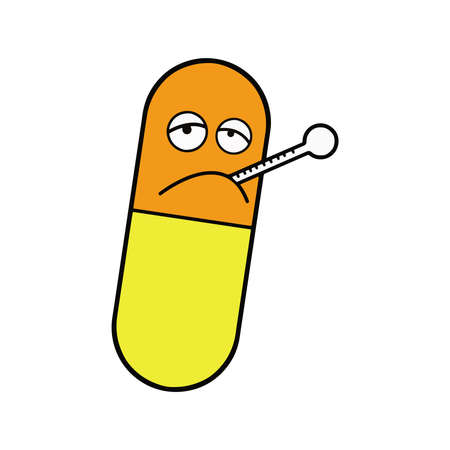 illustration vector yellow and orange sick capsule with thermometerのイラスト素材