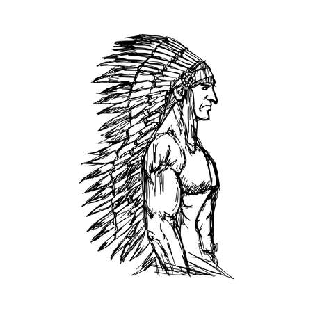 illustration vector hand drawn doodle portrait of Indian man with muscleのイラスト素材