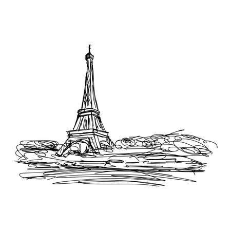 illustration vector doodle hand drawn of sketch Paris eiffel tower, France, isolated on white backgroundのイラスト素材