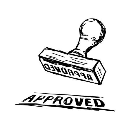 illustration doodle of sketch Approved Stamp with Wooden handle Rubber Stamperのイラスト素材