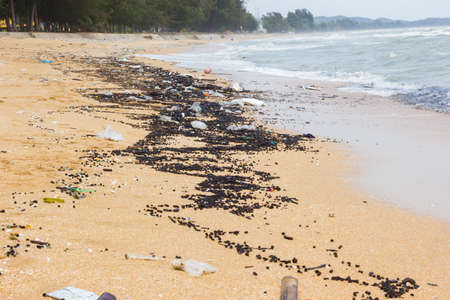 Pollution on the beach of tropical sea, chanthaburi beach, Thailand.の写真素材