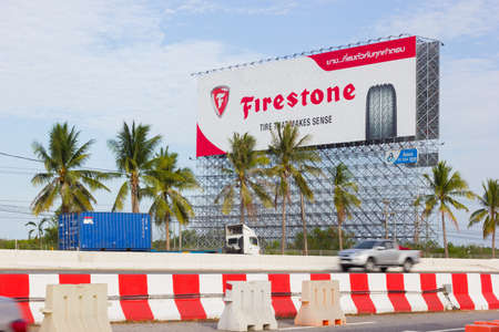BANGKOK, THAILAND - MAY 25 : advertising Firestone on billboard at blue sky background on May 25,...
