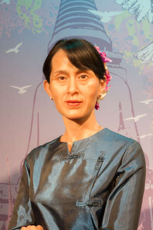 BANGKOK, THAILAND - DECEMBER 19: Wax figure of the famous Aung San Suu Kyi from Madame Tussauds on...