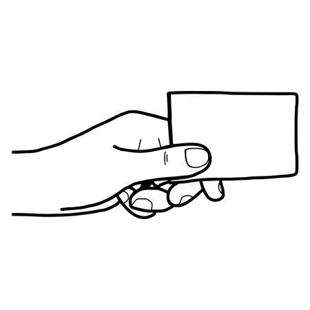 illustration vector hand drawn sketch of hand holding blank card isolated on white backgroundのイラスト素材