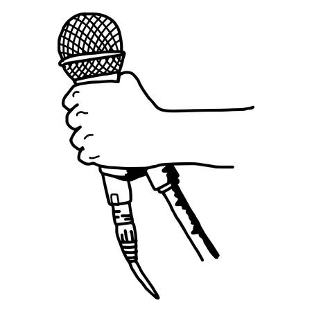 illustration vector doodle hand drawn of sketch hand holding microphone.のイラスト素材