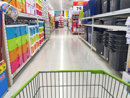 CHIANG RAI, THAILAND - OCTOBER 18 : indoor BigC supermarket interior view with shopping cart on October 18, 2016 in Chiang rai, Thailand. BigC is a very big supermarket chain in Thailand.のeditorial素材