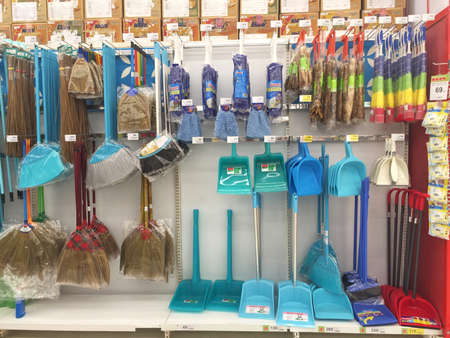 CHIANG RAI, THAILAND - OCTOBER 28 : various brand of cleaning equipment for sale on supermarket stand or shelf in Big C Supercenter on October 28, 2016 in Chiang rai, Thailand.のeditorial素材