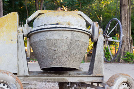 closeup cement mixer on the construction site, horizontal photoの写真素材