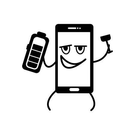 illustration vector of mobile phone drinking battery to charge its power isolated on white backgroundのイラスト素材