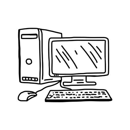 vector illustration hand drawn sketch of personal computer isolated on white backgroundのイラスト素材