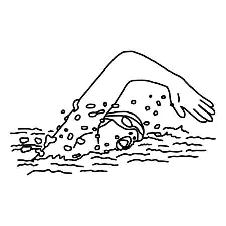 Swimmer - vector illustration sketch hand drawn with black lines, isolated on white backgroundのイラスト素材