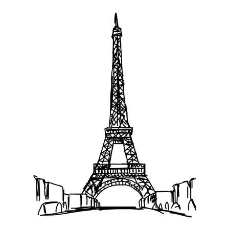 eiffel tower - vector illustration sketch hand drawn isolated on white backgroundのイラスト素材