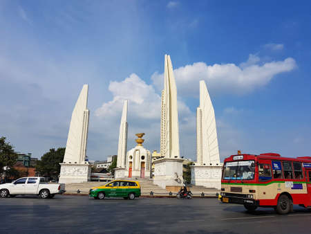 BANGKOK, THAILAND - MARCH 30 : vehicles running around The Democracy Monument on March 30, 2017 in Bangkok, Thailand.のeditorial素材