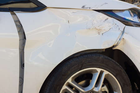 CHIANG RAI, THAILAND - NOVEMBER 13 : close-up broken white car from accident on November 13, 2014 in...