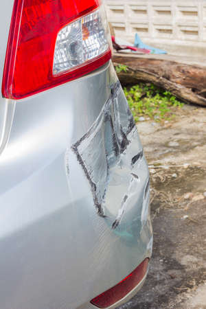 total close-up bronze car in an accident at the back. Safety conceptの写真素材