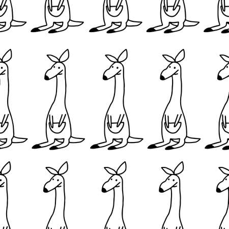 Kangaroo cartoon pattern design - illustration sketch hand drawn with black lines, isolated on white backgroundのイラスト素材