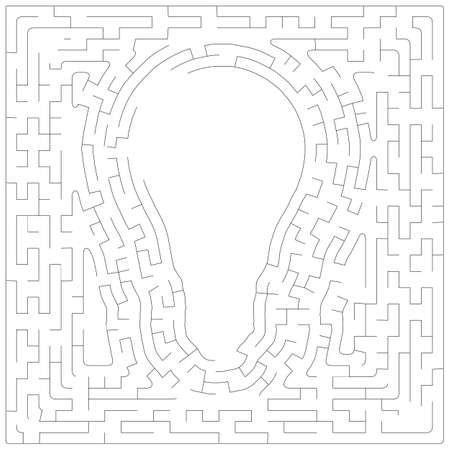 Labyrinth Maze Game and  with outline of blank bulb in the middle isolated on white background, idea conceptのイラスト素材