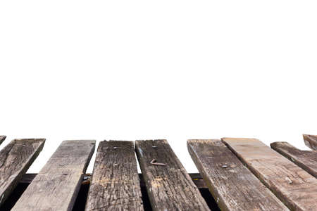 old vintage perspective brown wood floor isolated on white backgroundの写真素材