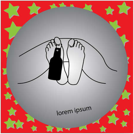 Morgue concept and mans feet with alcohol bottle shaped tag, death of drunk accidentのイラスト素材