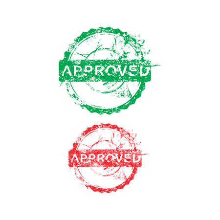 green and red approved dirty grunge circle stamp vector illustrationのイラスト素材