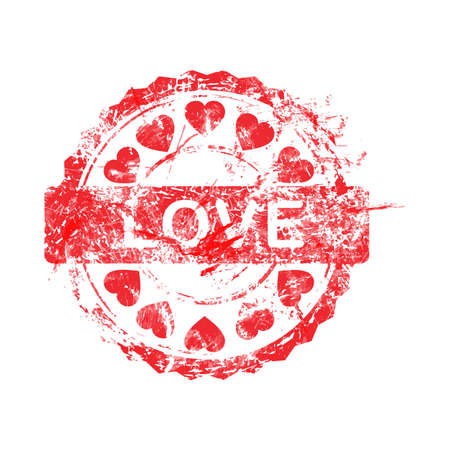 vector illustration red color of grunge rubber stamp love and heart shape symbolのイラスト素材