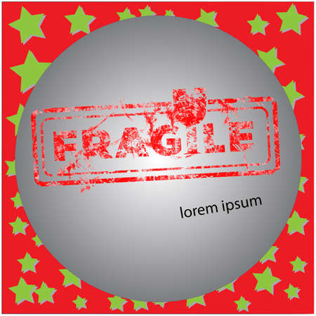 fragile red grunge rubber stamp vector illustration, isolated on gray backgroundのイラスト素材