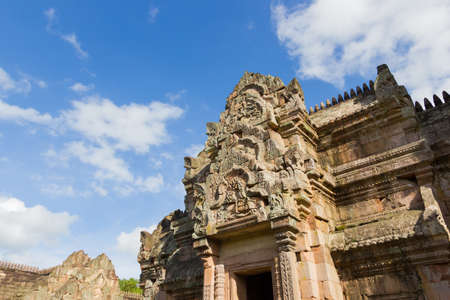 The Lintel of Reclining Pra Narai above the entrance to the central sanctuary of Prasat Hin Phanom Rung Ancient Khmer Temple, Buriram Province of Thailandの写真素材