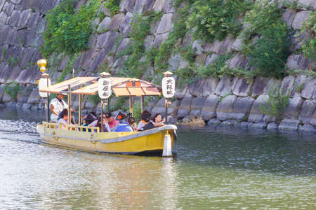 OSAKA, JAPAN - SEPTEMBER 18 : boat on the river with unidentified asian tourists on September 18, 2017 in Osaka, Japan.のeditorial素材