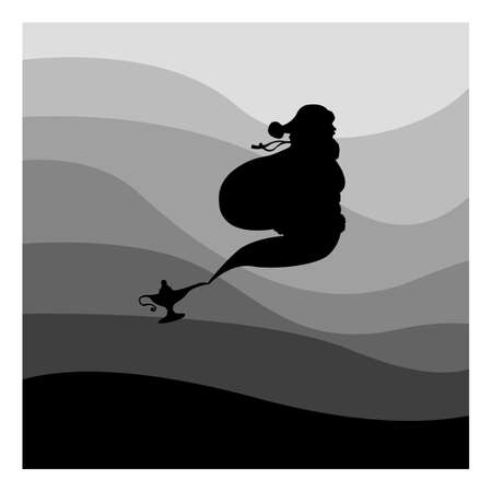 silhouette santa claus and magic lamp vector illustration isolated on white background. Using editable shades of gray colors.のイラスト素材