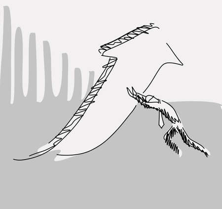 Businessman pushing up the graph vector illustration doodle sketch hand drawn with black lines isolated on gray background. Changing directions, Business concept. Editable artwork.のイラスト素材