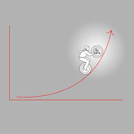Businessman with gear of idea icon going to the high level graph illustration.のイラスト素材