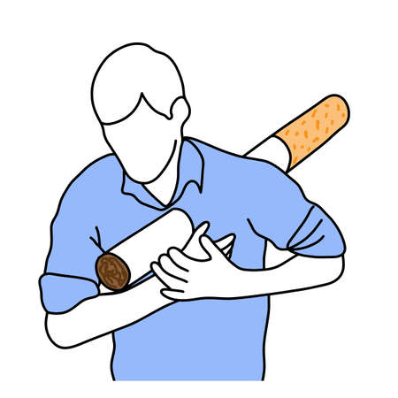 Metaphor cigarette stab human body vector illustration sketch hand drawn with black lines, isolated on white background. Education Medical concept.のイラスト素材