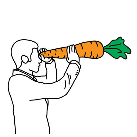 Man with carrot as a telescope.のイラスト素材