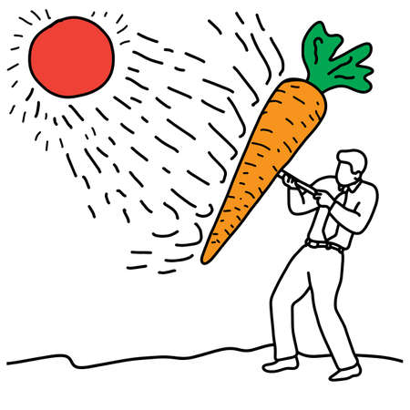 metaphor benefit of carrot is to help protect the skin against radical damage caused from sun exposure vector illustration sketch hand drawn with black lines, isolated on white background. Education Medical concept.のイラスト素材