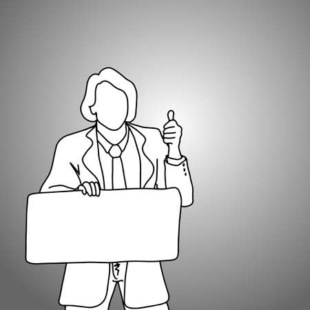 businessman holding blank sign with thumb up vector illustrationのイラスト素材