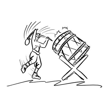Man playing traditional drum vector illustration sketch hand drawn with black lines isolated on white backdropのイラスト素材
