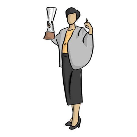 business man holding trophy with thumb up vector illustration sketch doodle hand drawn with black lines isolated on white backgroundのイラスト素材