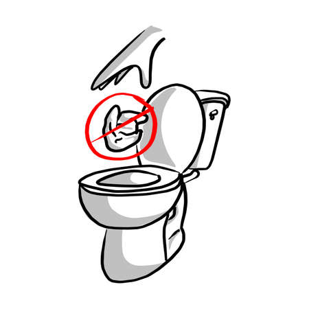 Please do not litter in toilet vector illustration. Sketch doodle hand drawn with black lines isolated on white background