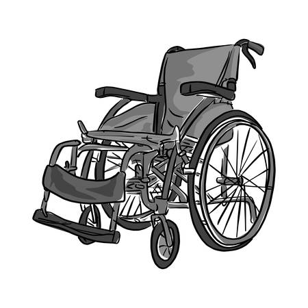 Black and white wheelchair vector illustration sketch doodle hand drawn with black lines isolated on white backgroundのイラスト素材