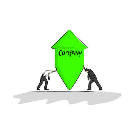 two business people help raise company vector illustration sketch doodle hand drawn with black lines...