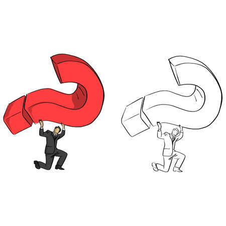 businessman carrying red big question mark vector illustration sketch doodle hand drawn with black lines isolated on white backgroundのイラスト素材