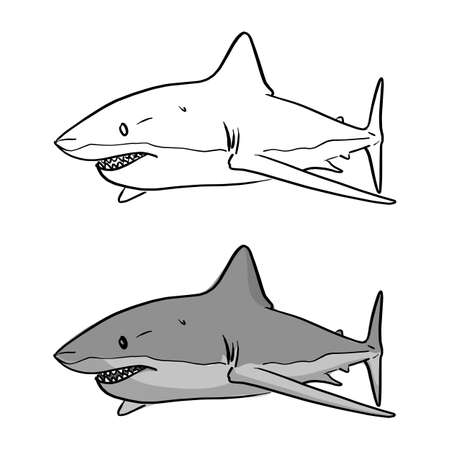 gray shark vector illustration sketch doodle hand drawn with black lines isolated on white backgroundのイラスト素材