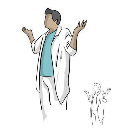 Doctor gesturing with open arms vector illustration sketch doodle hand drawn with black lines isolated on white backgroundのイラスト素材