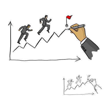 hand of businessman leader drawing a line leading to the goal vector illustration sketch doodle hand drawn with black lines isolated on white backgroundのイラスト素材