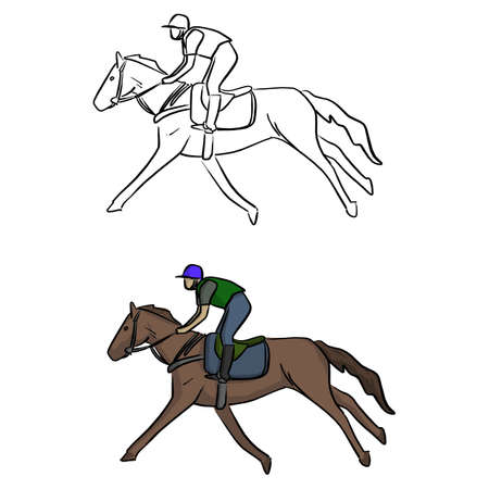 Jockey on horse vector illustration sketch doodle hand drawn with black lines isolated on white backgroundのイラスト素材