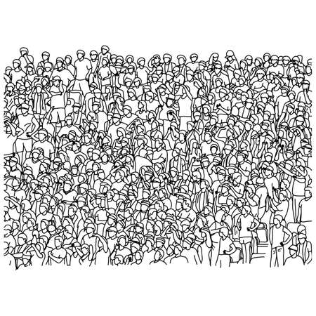 crowd of soccer fans cheering on stadium vector illustration sketch doodle hand drawn with black lines isolated on white backgroundのイラスト素材