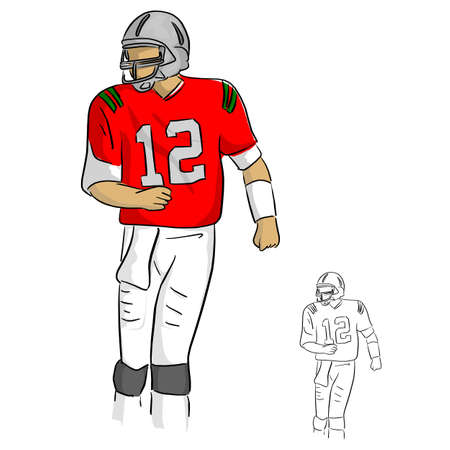 amrican football player number twelve in red jersey shirt vector illustration sketch doodle hand drawn with black lines isolated on white backgroundのイラスト素材